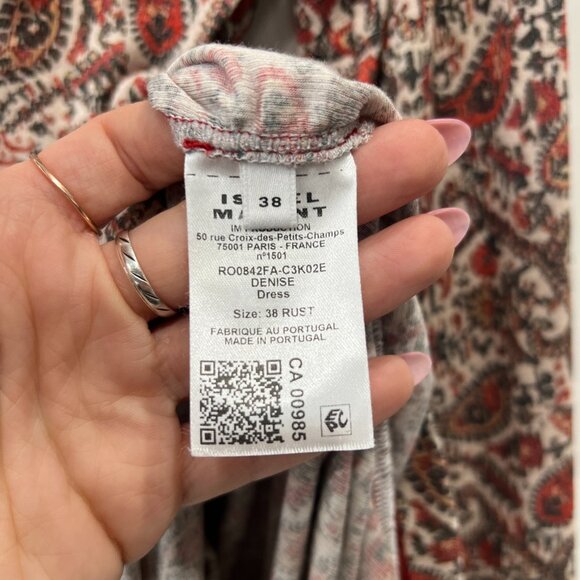 $630 Isabel Marant Etoile Orange Red Rust Multi Ruched Denise Dress size FR 38/6 - Picture 9 of 10